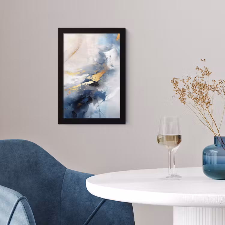 Poster met lijst - Blauw - Modern - Marmer - Abstract - Goud — 2