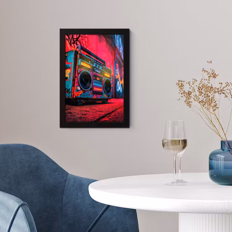 Poster met lijst - Boombox - Rood - Graffiti - Neon — 2