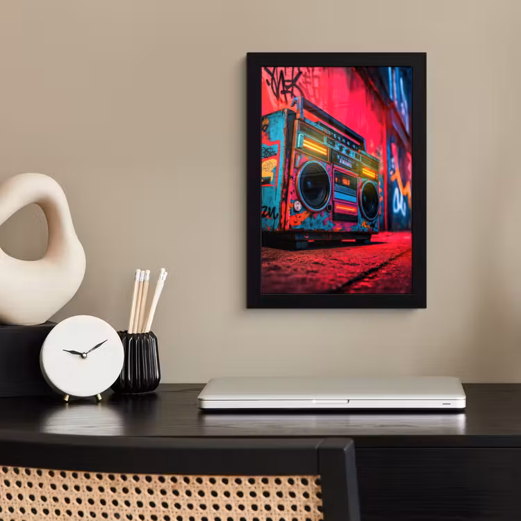Poster met lijst - Boombox - Rood - Graffiti - Neon — 3