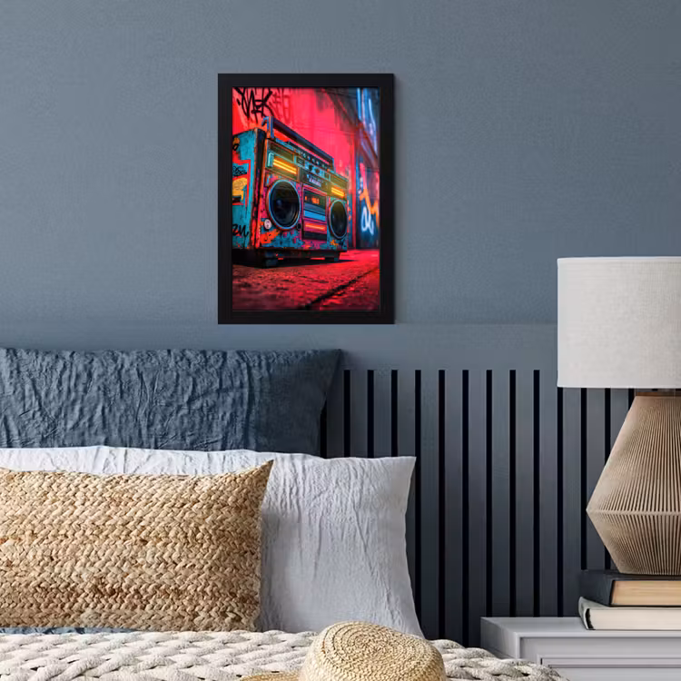 Poster met lijst - Boombox - Rood - Graffiti - Neon — 4