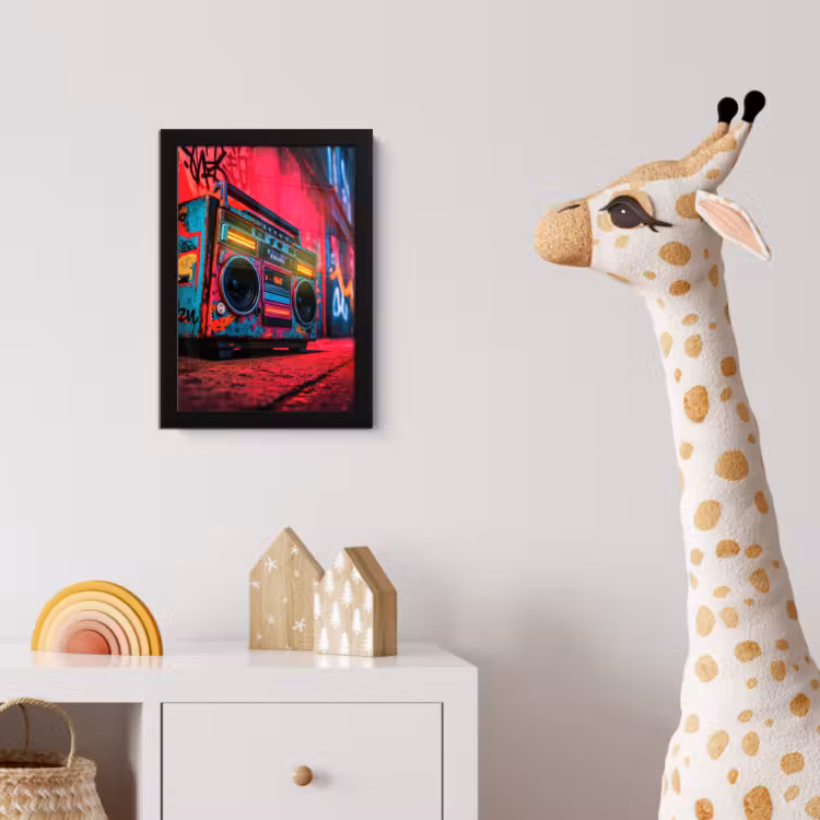 Poster met lijst - Boombox - Rood - Graffiti - Neon — 5
