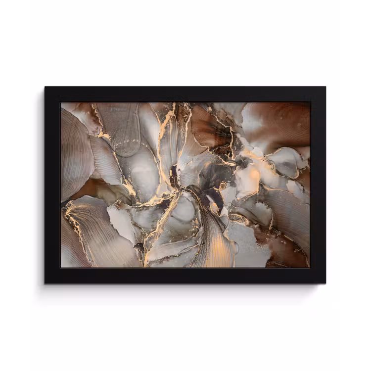 Poster met lijst - Grijs - Goud - Marmer - Marmerlook — 1
