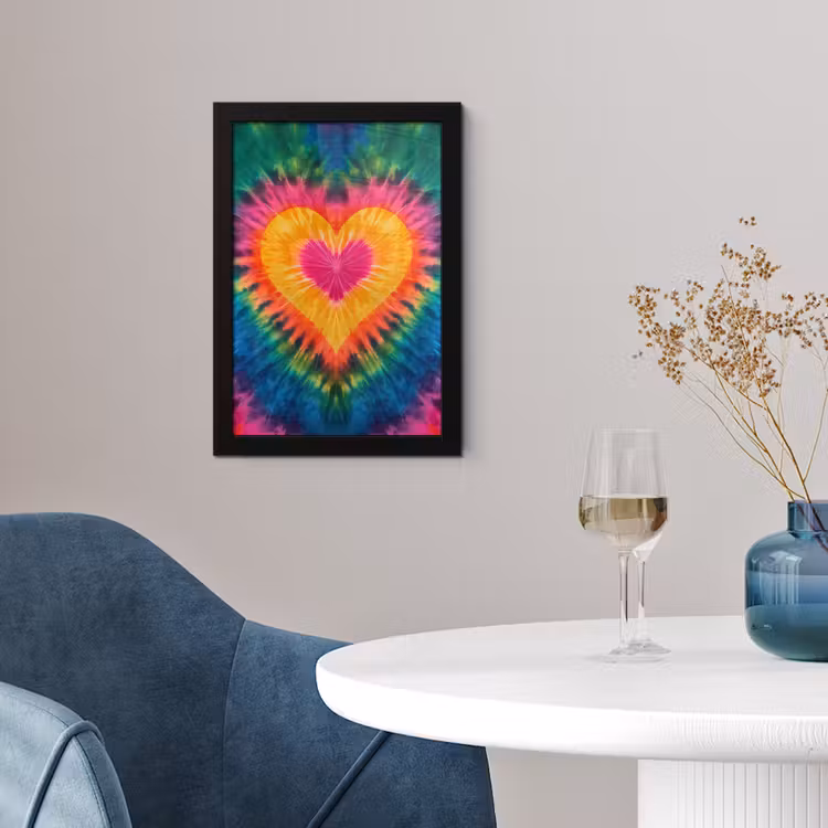 Poster met lijst - Hart - Tie Dye - Kleurrijk — 2