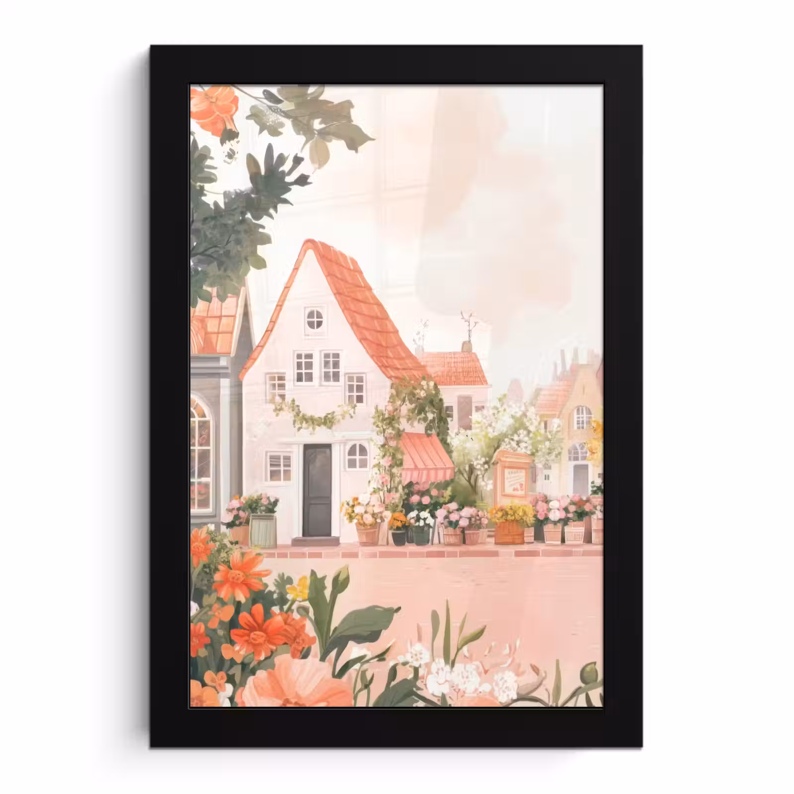 Poster met lijst - Bloemen - Huizen - Dorp — 1