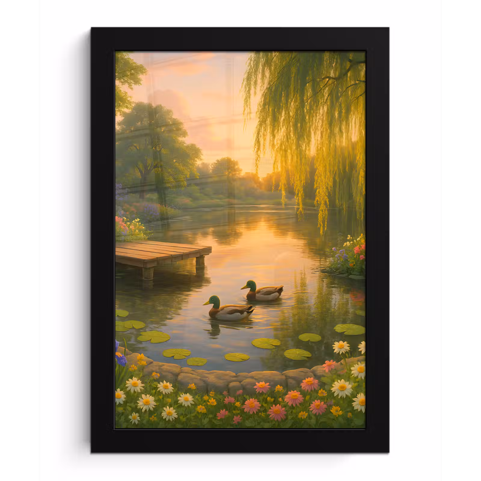 Poster met lijst - Eenden - Vijver - Bloemen — 1