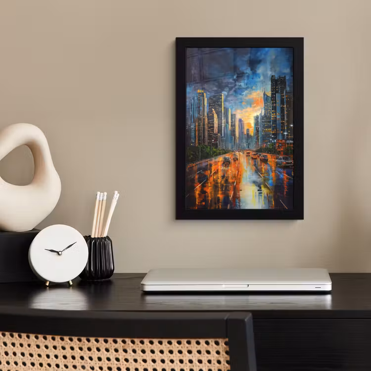 Poster met lijst - Auto - Skyline - Zon - Blauw — 3