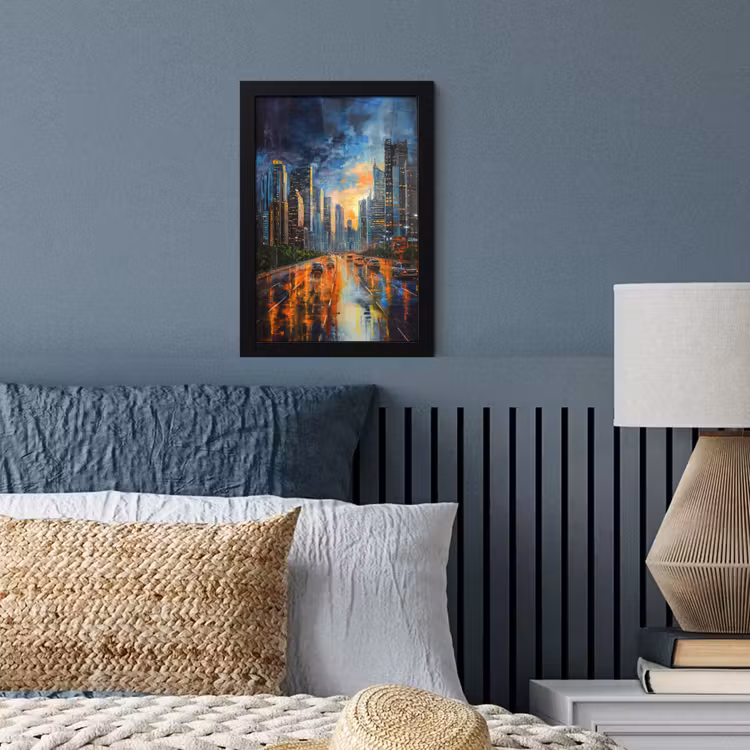 Poster met lijst - Auto - Skyline - Zon - Blauw — 4