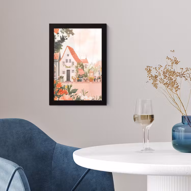 Poster met lijst - Bloemen - Huizen - Dorp — 2