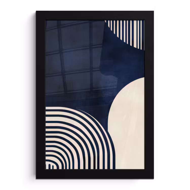 Poster met lijst - Donkerblauw - Abstract - Lijnen — 1