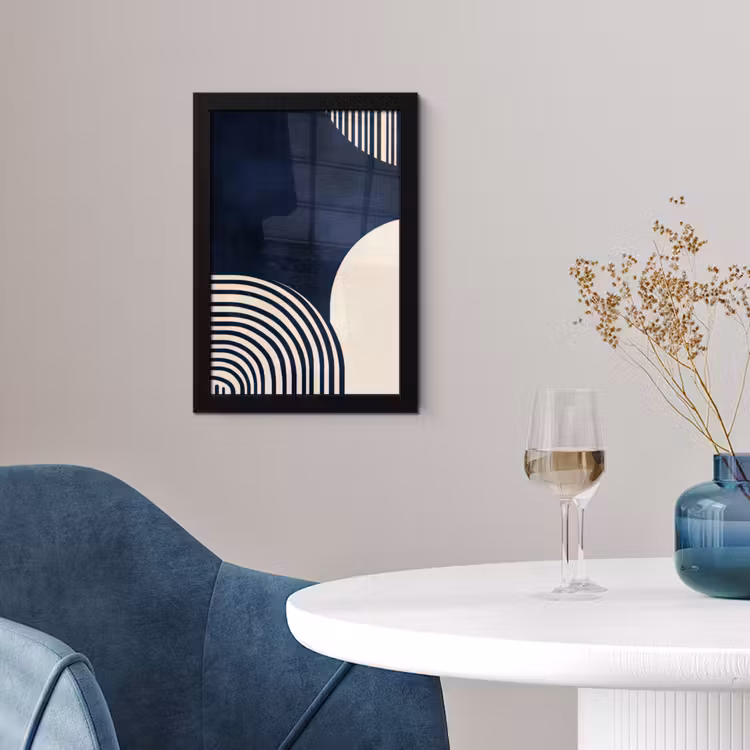 Poster met lijst - Donkerblauw - Abstract - Lijnen — 2
