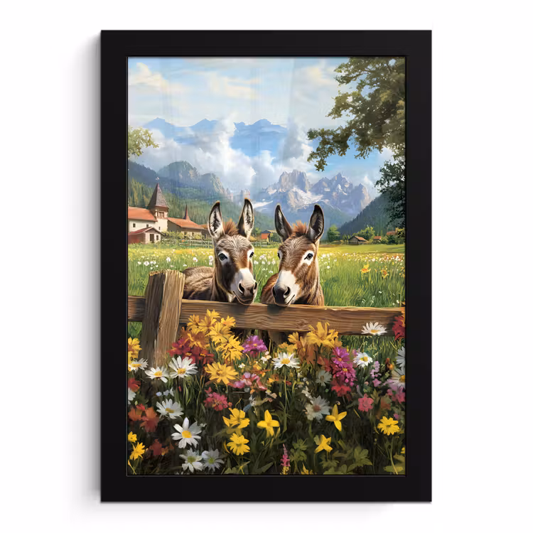 Poster met lijst - Ezels - Bloemen - Zomers — 1