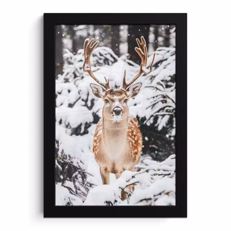 Poster met lijst - Hert - Sneeuw - Winter - Bos - Dieren — 1