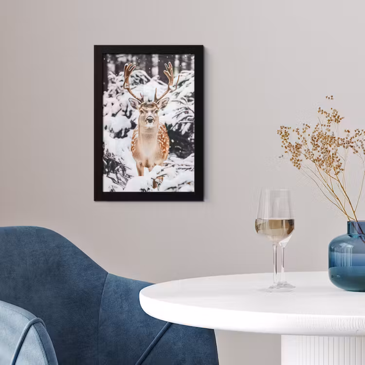 Poster met lijst - Hert - Sneeuw - Winter - Bos - Dieren — 2