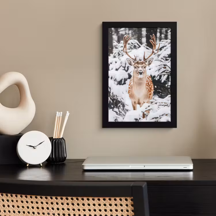 Poster met lijst - Hert - Sneeuw - Winter - Bos - Dieren — 3