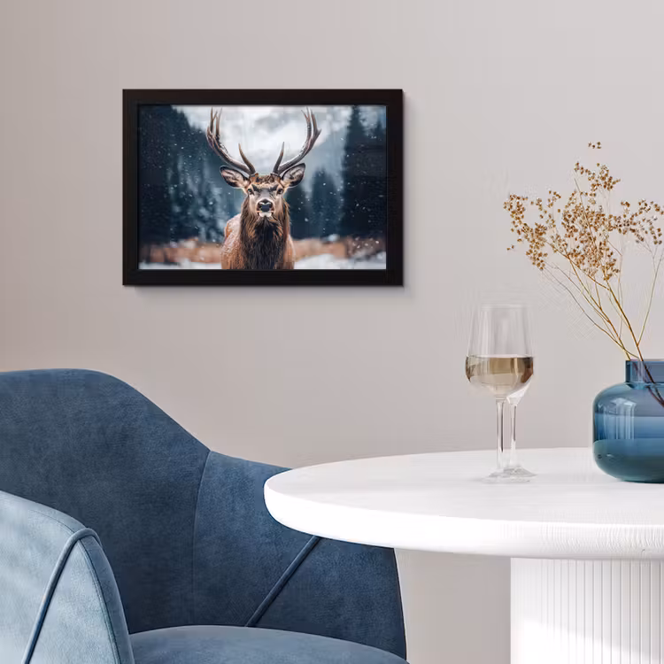 Poster met lijst - Hert - Winter - Hertenkop - Sneeuw - Gewei — 2
