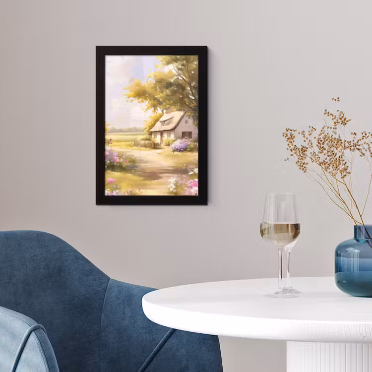 Poster met lijst - Huisje - Hout - Bloemen — 2