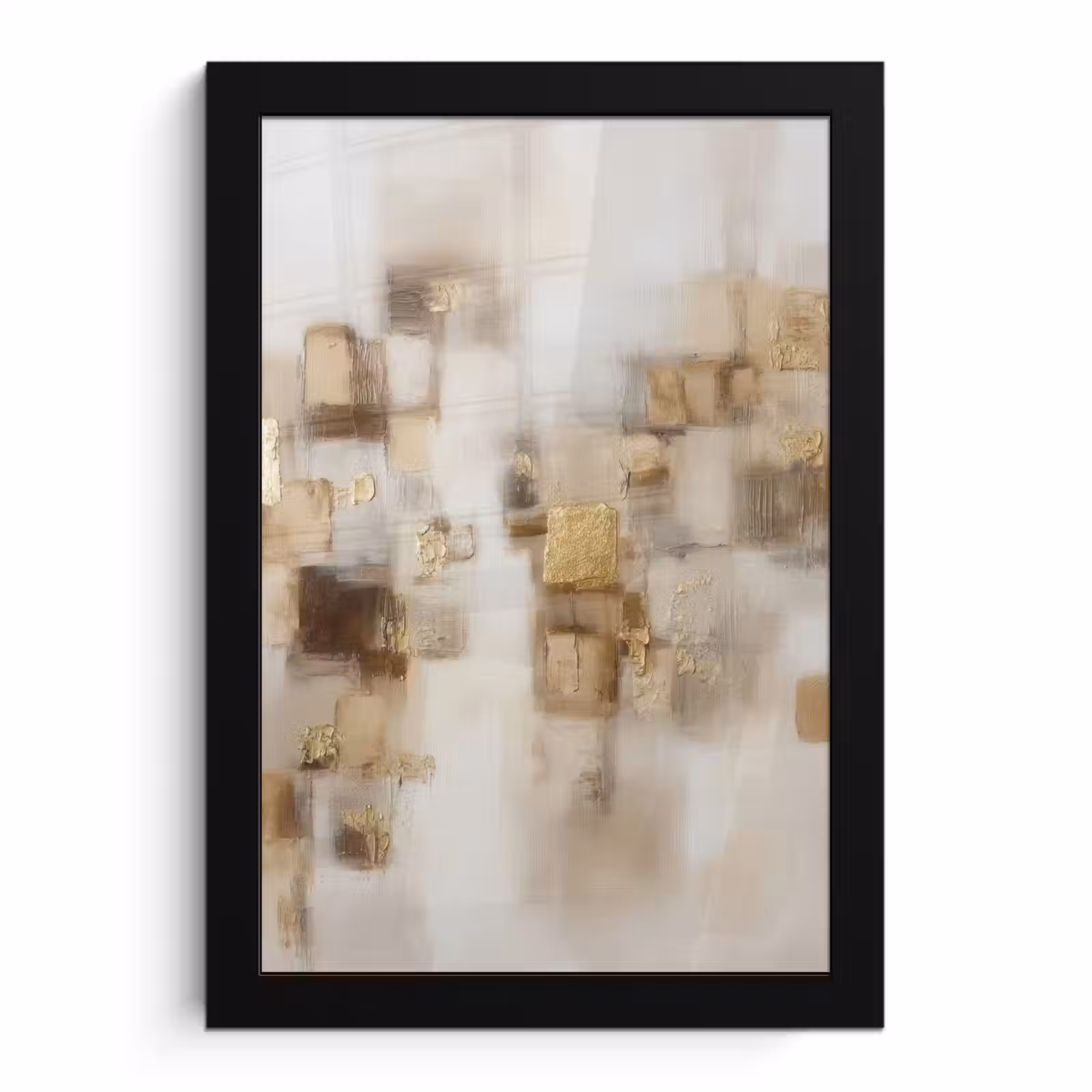 Poster met lijst - Abstracte vierkanten - Aardetonen - Mistig — 1