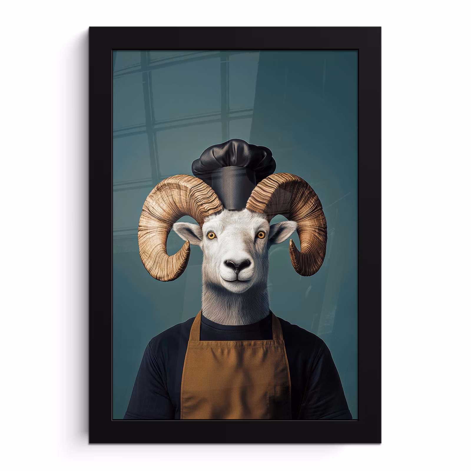 Poster met lijst - Geit - Hoorns - Kokskleding — 1