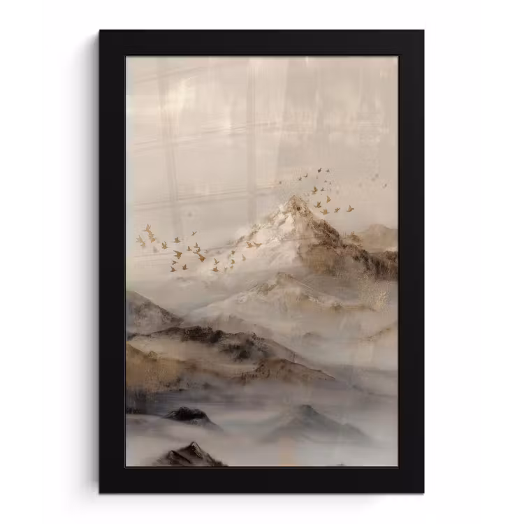 Poster met lijst - Berglandschap - Mist - Penseelstreken — 1