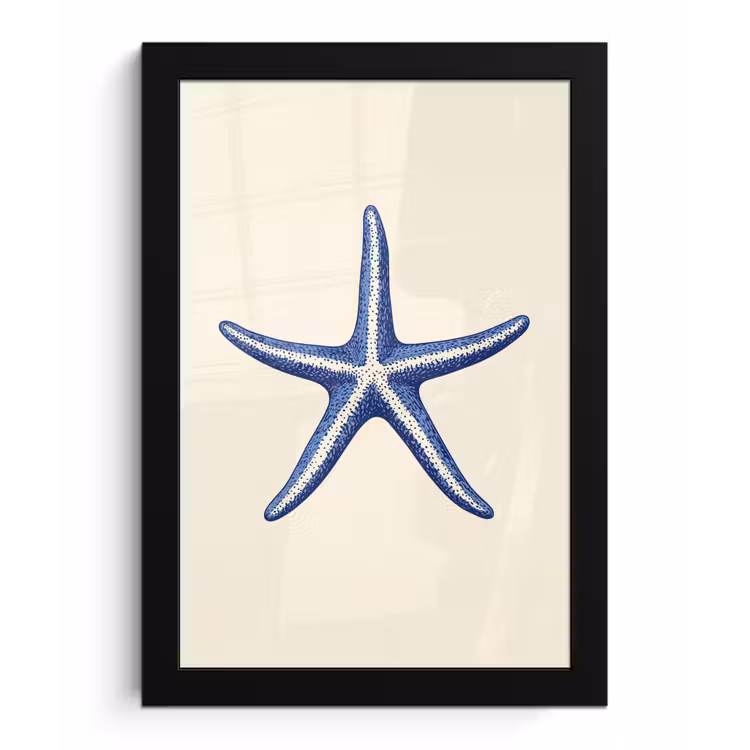 Poster met lijst - Blauwe zeester - Minimalistisch - Beige — 1