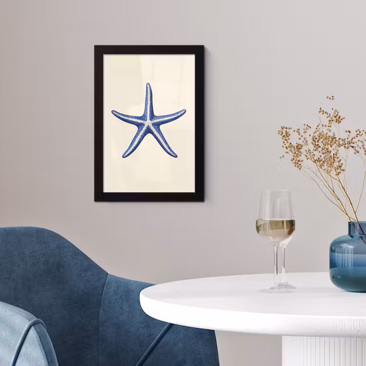Poster met lijst - Blauwe zeester - Minimalistisch - Beige — 2