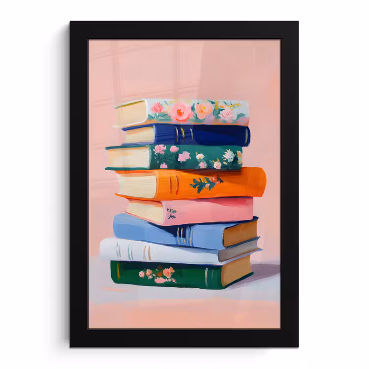 Poster met lijst - Boeken - Stapel - Kleurrijk — 1
