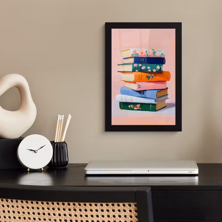 Poster met lijst - Boeken - Stapel - Kleurrijk — 3