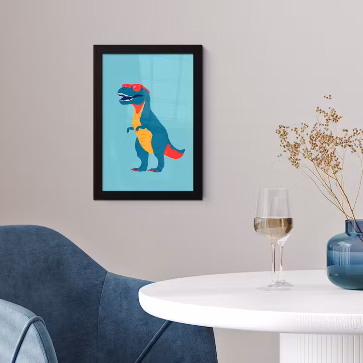 Poster met lijst - Dinosaurus - Blauw - Zonnebril — 2