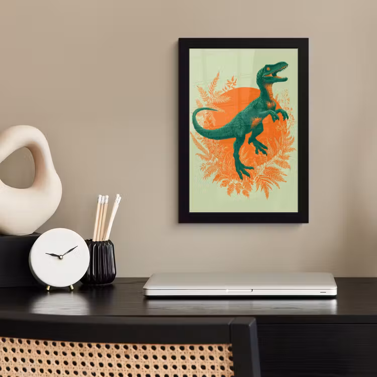 Poster met lijst - Dinosaurus - Groen - Planten - Cirkel — 3