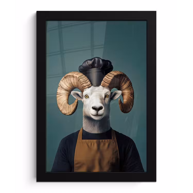 Poster met lijst - Geit - Hoorns - Kokskleding — 1