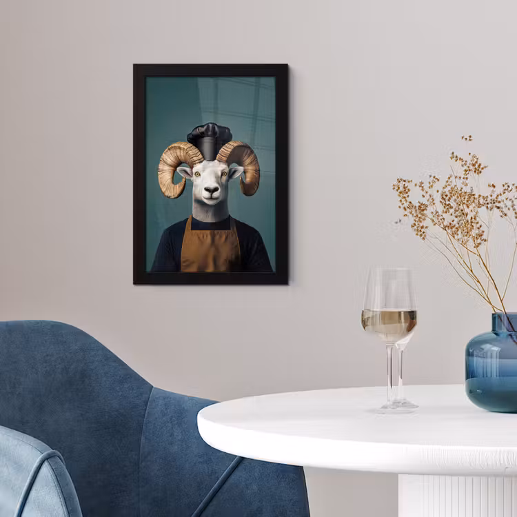 Poster met lijst - Geit - Hoorns - Kokskleding — 2