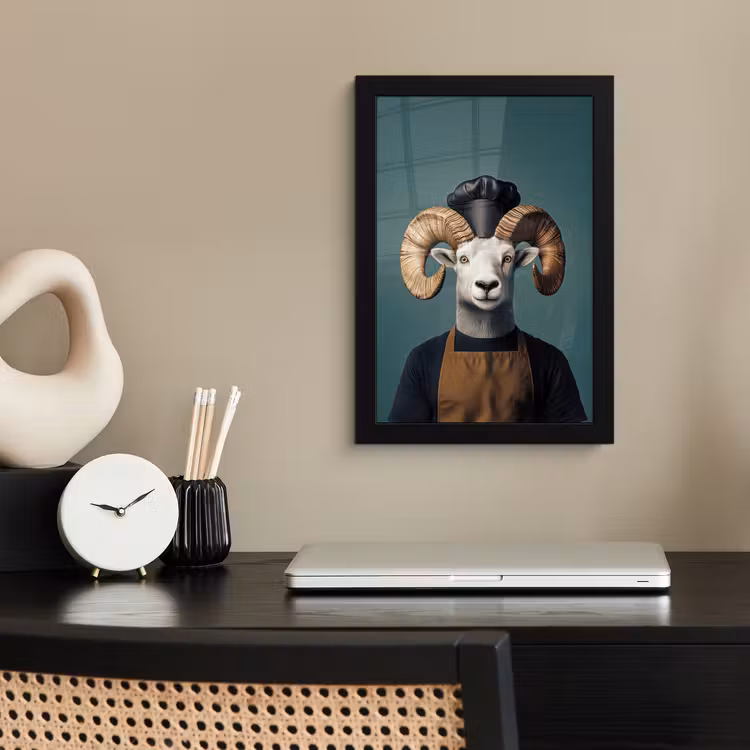Poster met lijst - Geit - Hoorns - Kokskleding — 3