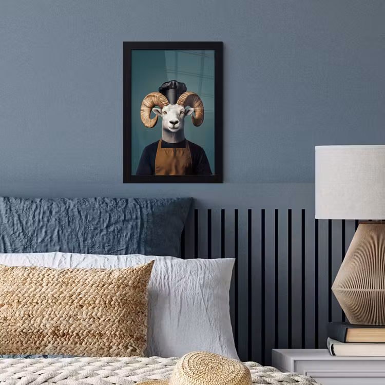 Poster met lijst - Geit - Hoorns - Kokskleding — 4