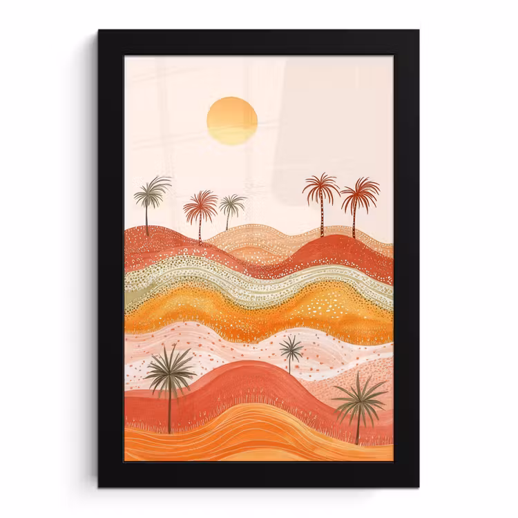 Poster met lijst - Abstract landschap - Palmbomen - Kleurrijk — 1