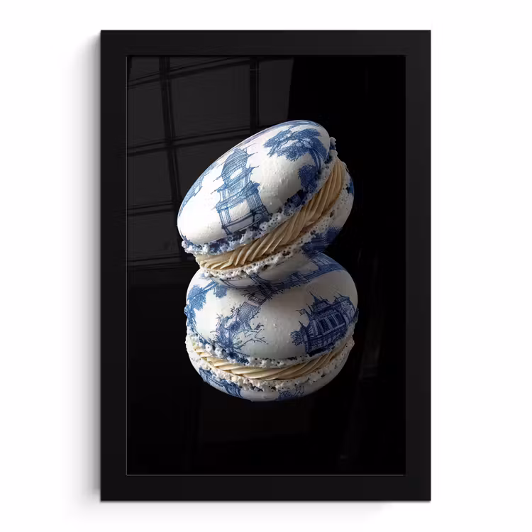 Poster met lijst - Eten - Macarons - Delfts blauw - Koekjes — 1