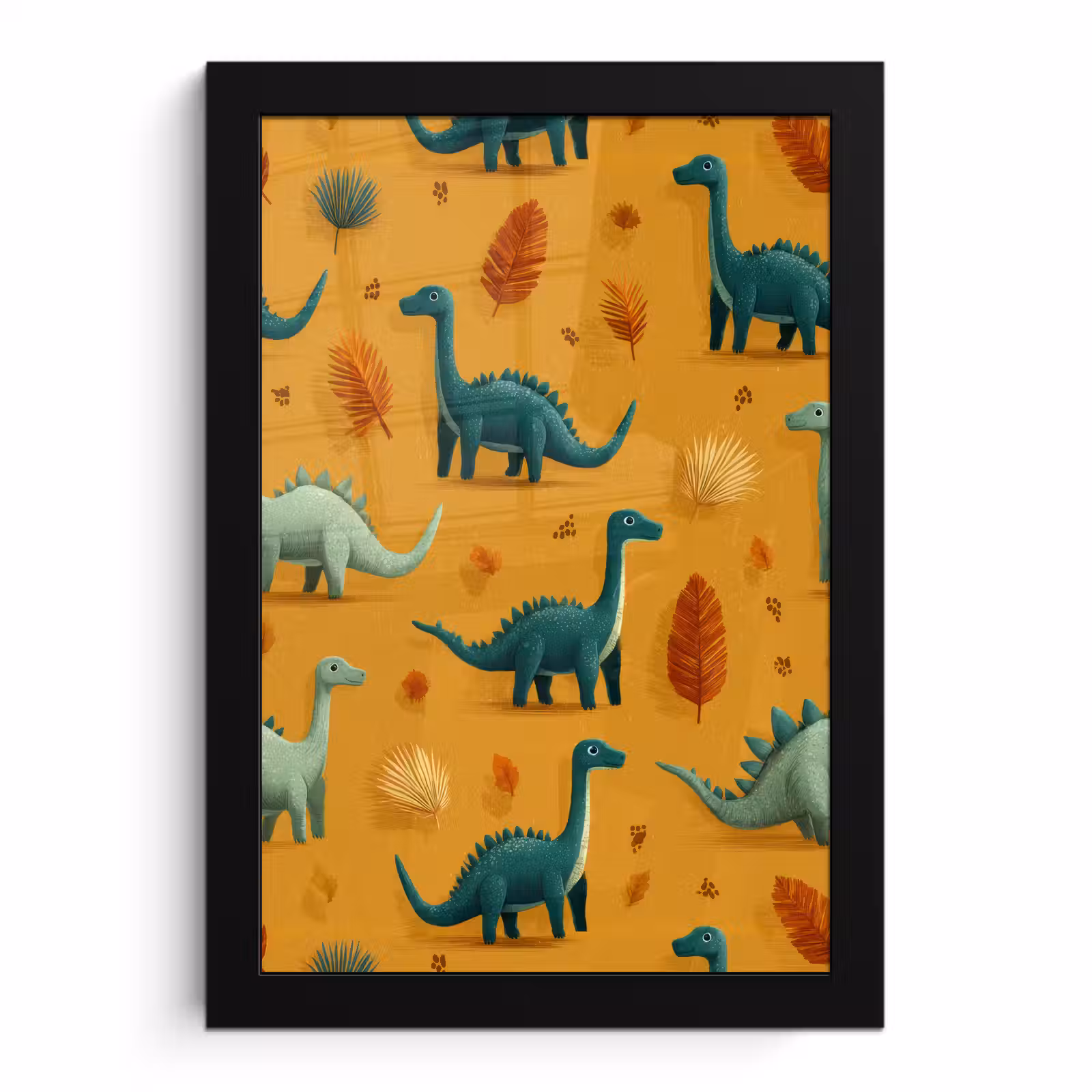 Poster met lijst - Dinosaurussen - Stekels - Herfstbladeren - Bruin — 1