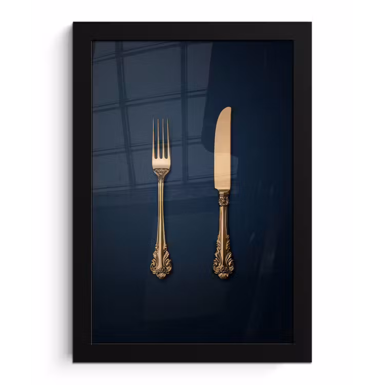 Poster met lijst - Bestek - Donkerblauw - Goud — 1