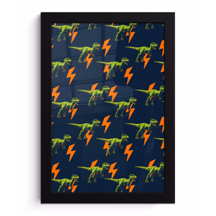 Poster met lijst - Bliksemschichten - Oranje - Dinosaurussen — 1