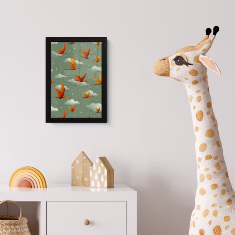 Poster met lijst - Dinosaurussen - Wolken - Sterren - Oranje — 5
