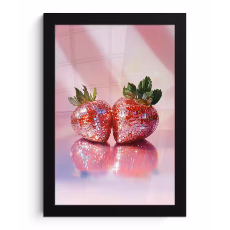 Poster met lijst - Disco - Fruit - Glitter - Strawberry — 1