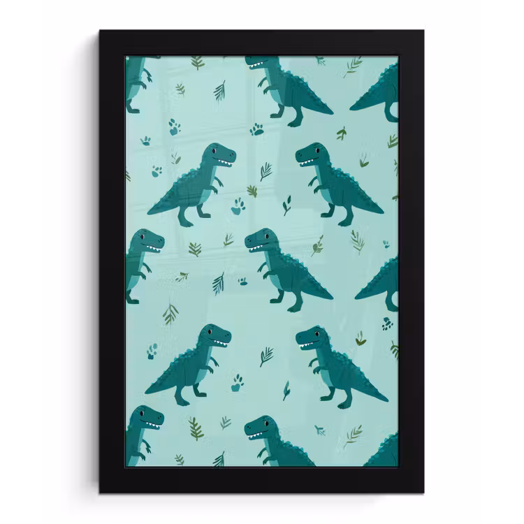 Poster met lijst - Donkergroen - Dinosaurussen - Afdrukken - Bladeren — 1