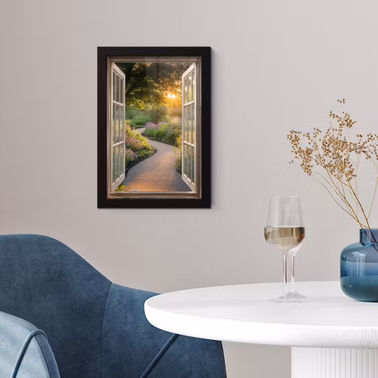 Poster met lijst - Doorkijk - Bloemen - Natuur - Zon - Pad — 2