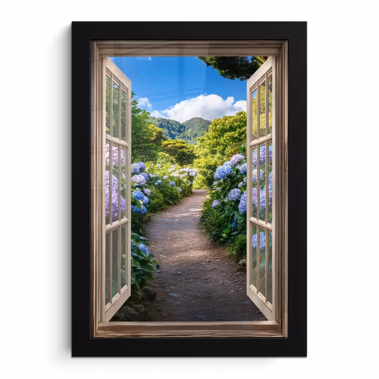 Poster met lijst - Doorkijk - Hortensia - Pad - Natuur — 1