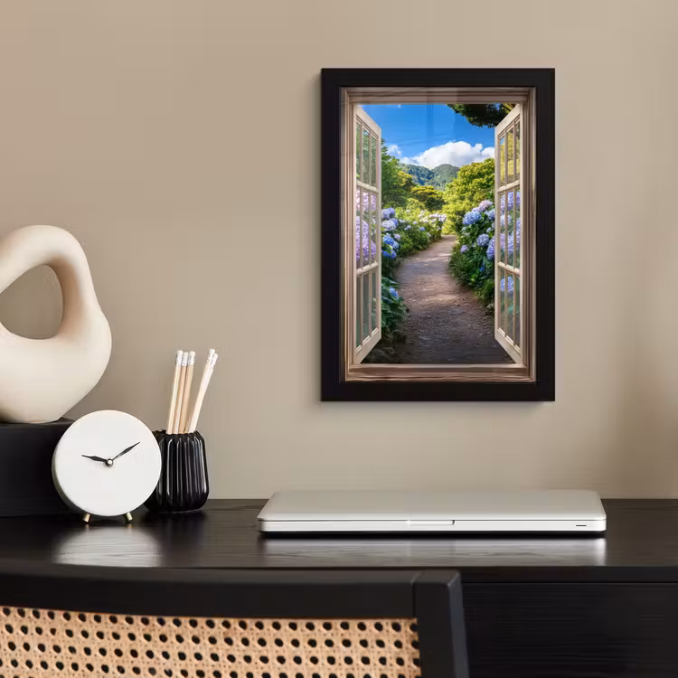 Poster met lijst - Doorkijk - Hortensia - Pad - Natuur — 3