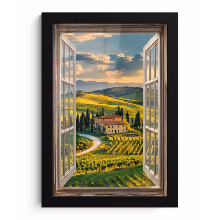 Poster met lijst - Doorkijk - Toscane - Uitzicht - Landschap - Zomer — 1