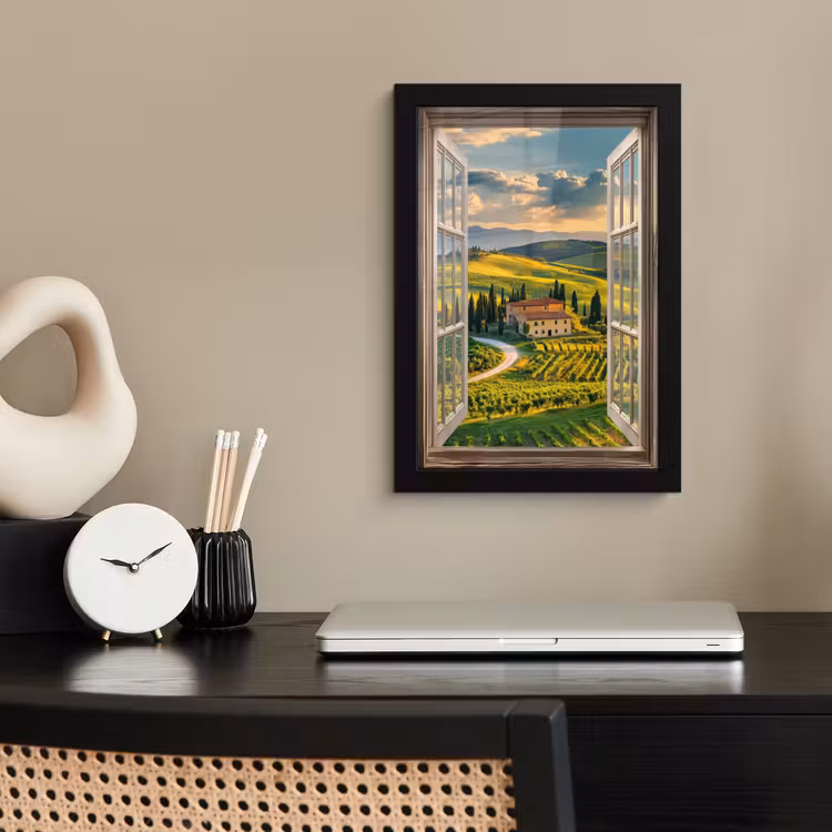 Poster met lijst - Doorkijk - Toscane - Uitzicht - Landschap - Zomer — 3