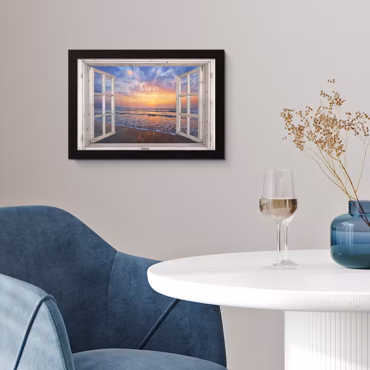 Poster met lijst - Doorkijk - Zee - Strand - Zonsondergang - Blauw — 2