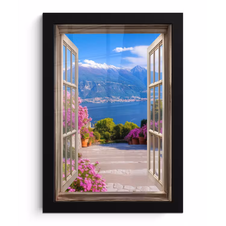 Poster met lijst - Doorkijk - Berg - Landschap - Uitzicht - Meer — 1