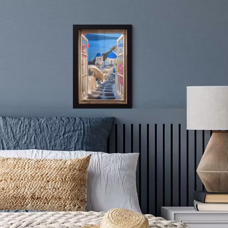 Poster met lijst - Doorkijk - Santorini - Landschap - Blauw - Grieks — 4