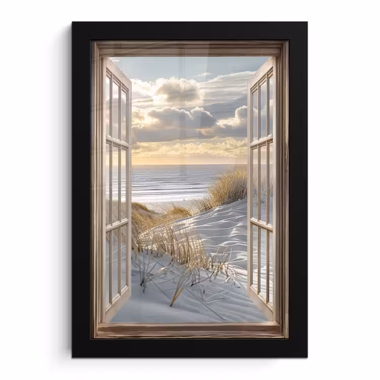 Poster met lijst - Doorkijk - Strand - Duinen - Zee - Natuur — 1